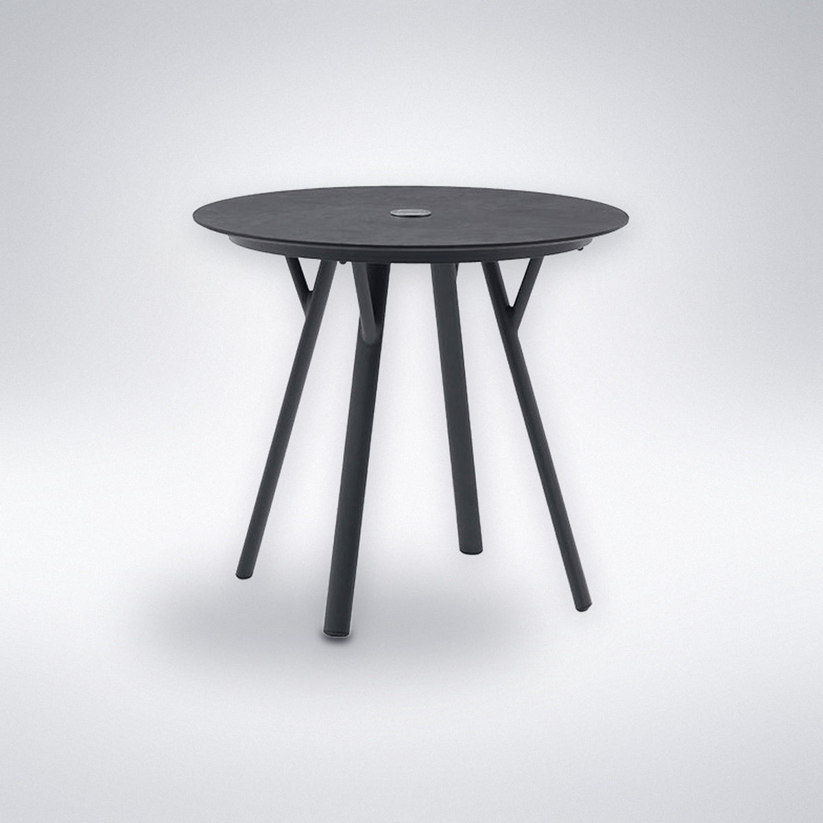 Couture Jardin Yes Round Bistro Table YE43 - Yes round bistro table with anthracite aluminum splayed legs and dark grey top with umbrella hole