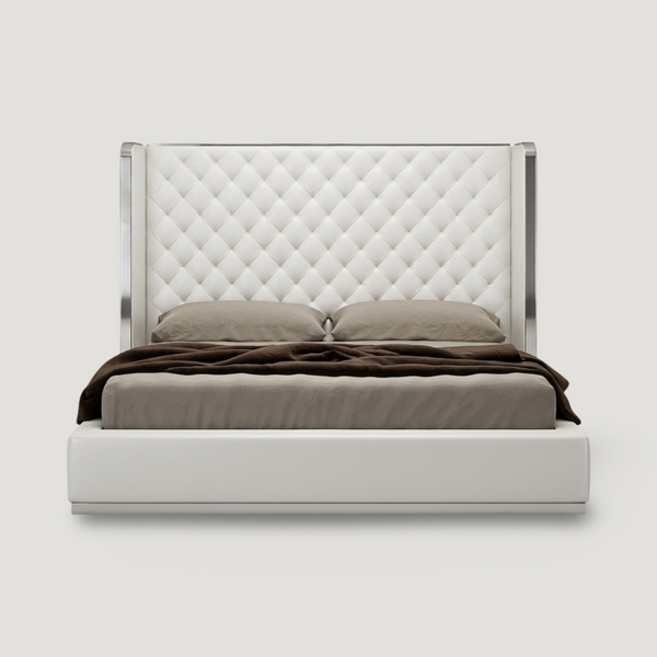 Abbraccio Black or White Contemporary Bed detail view of construction and material quality