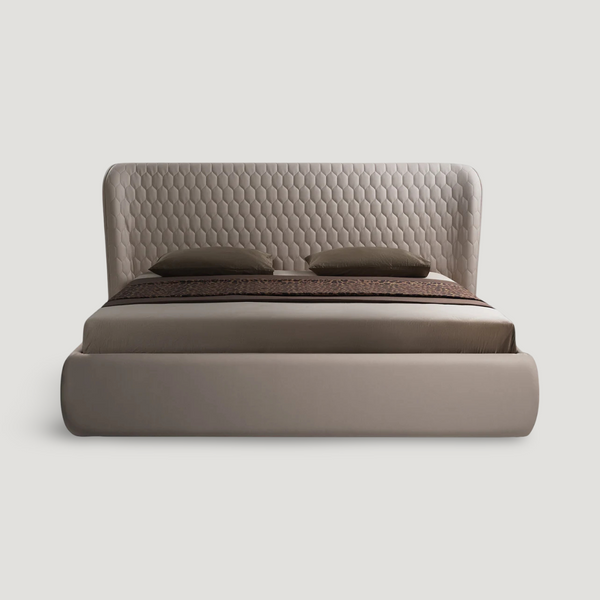Agora Taupe Storage Contemporary Bed in white shown in modern bedroom setting