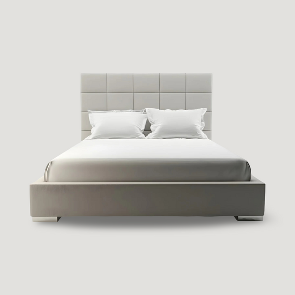 Alba Custom Modern Platform Bed in fabric shown in modern bedroom setting