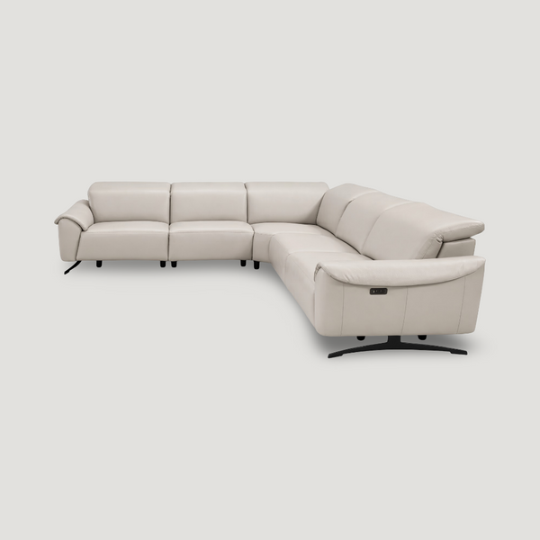 Abbraccio Italian Triple Reclining Leather Sectional in leather italian shown in modern living room