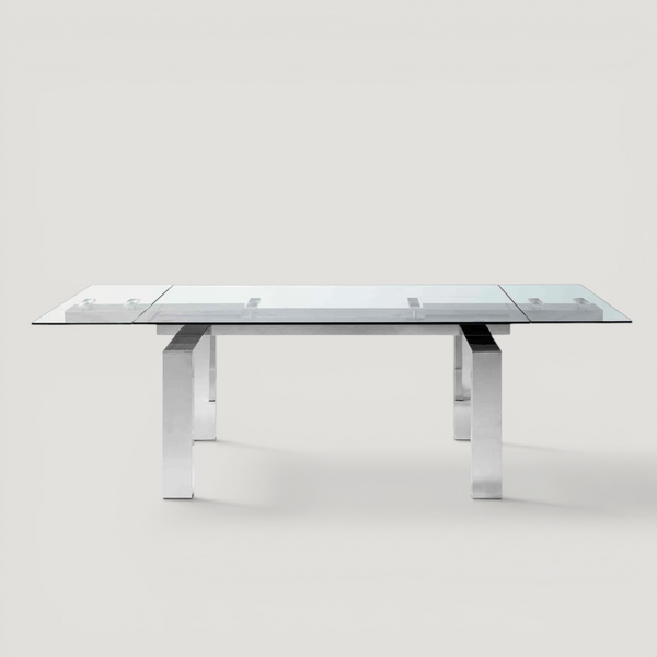 Cristalo Glass Extendable Modern Rectangular Dining Table in glass shown in modern dining room