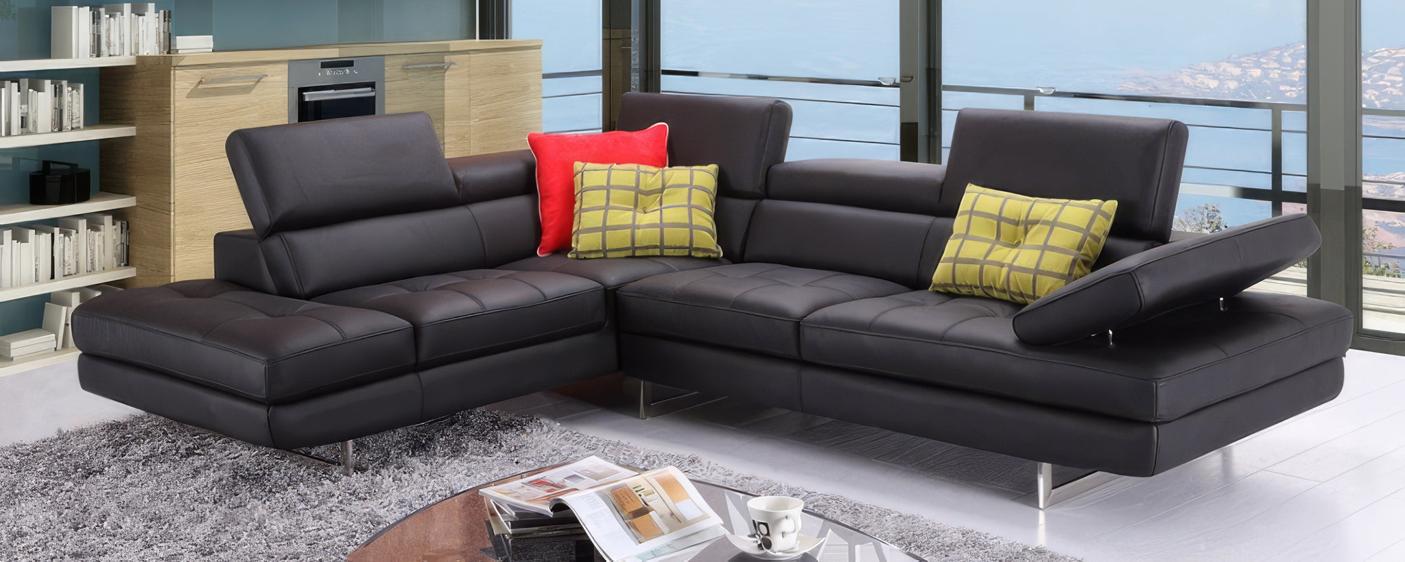 Dominus Black Italian Leather Modern Sectio | SoBe Furniture