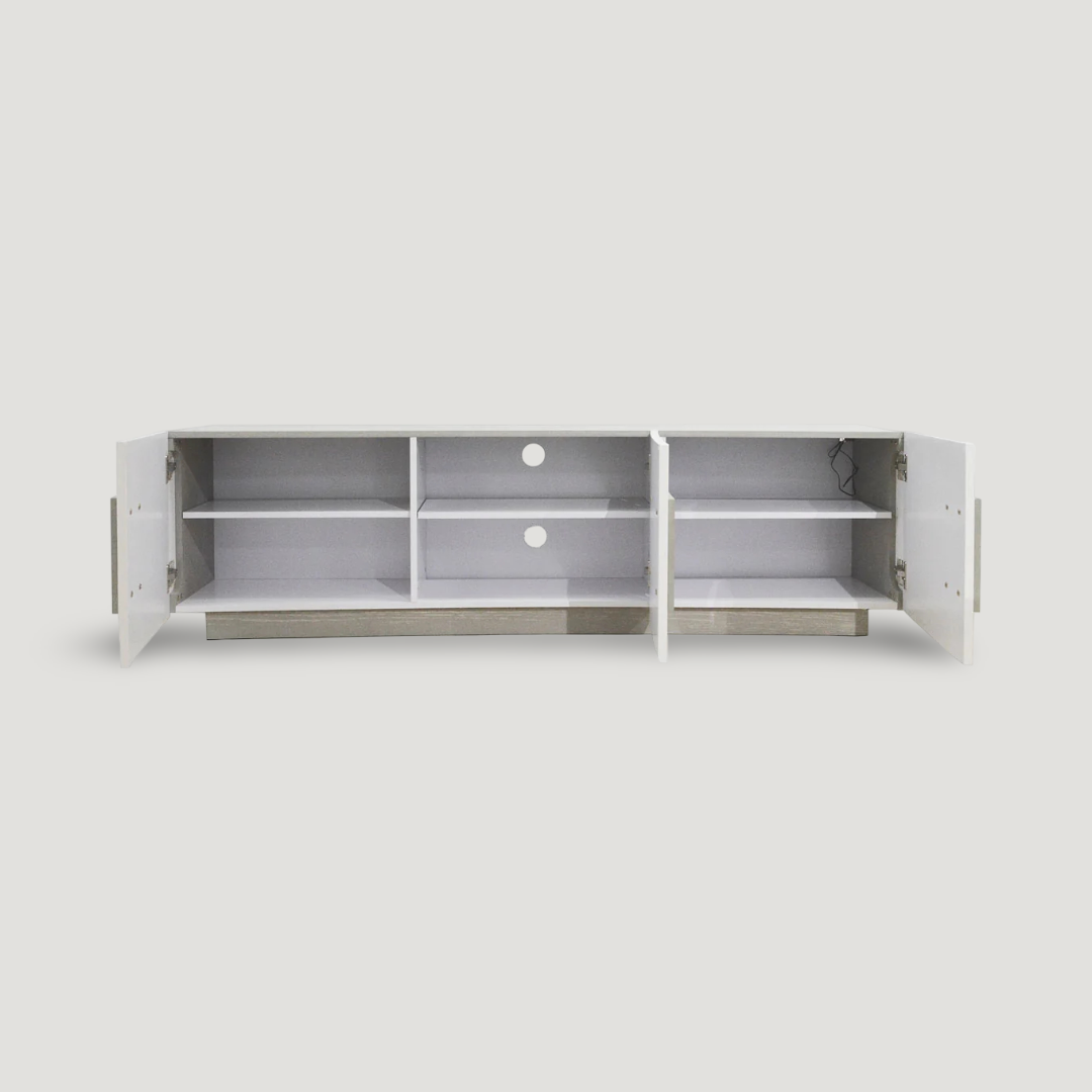 Grigio White & Grey Lacquer Modern TV Stand | SoBe Furniture