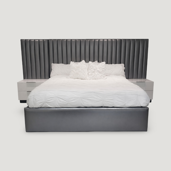Hyde Park Custom Modern Platform Bed in fabric shown in modern bedroom setting