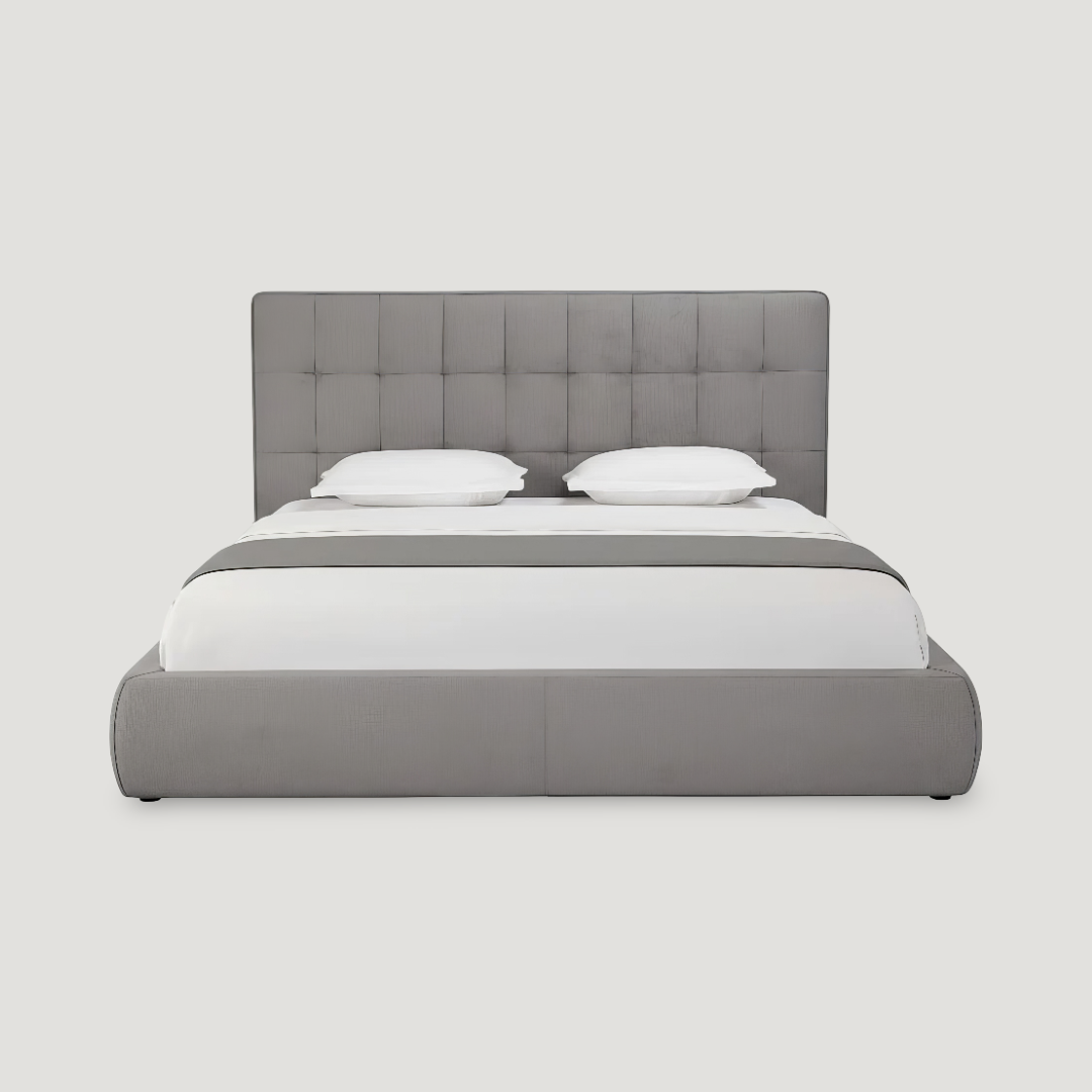 Marcello Gray Fabric Contemporary Bed in gray italian shown in modern bedroom setting