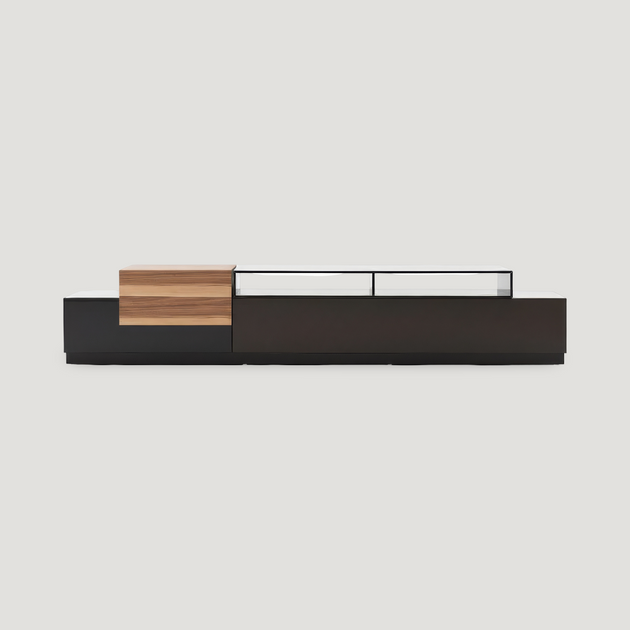 Minachi Dark Wood & Glass Modern TV Stands | SoBe Furniture