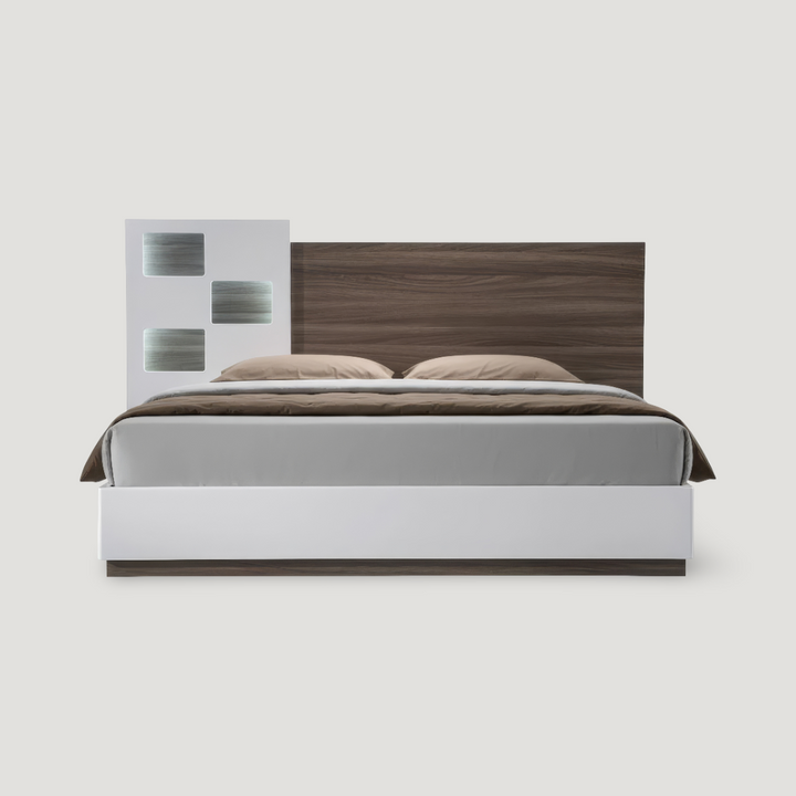 Reggo Walnut & White Modern Platform Bed in walnut shown in modern bedroom setting