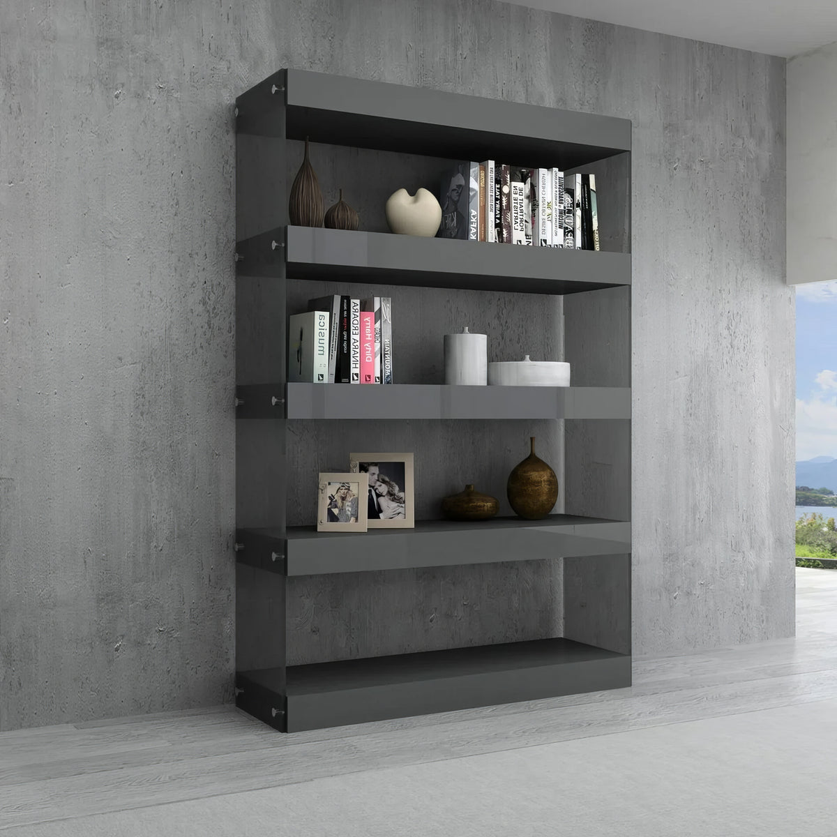 Turin High Gloss Grey Modern Bookcase | SoBe Furniture
