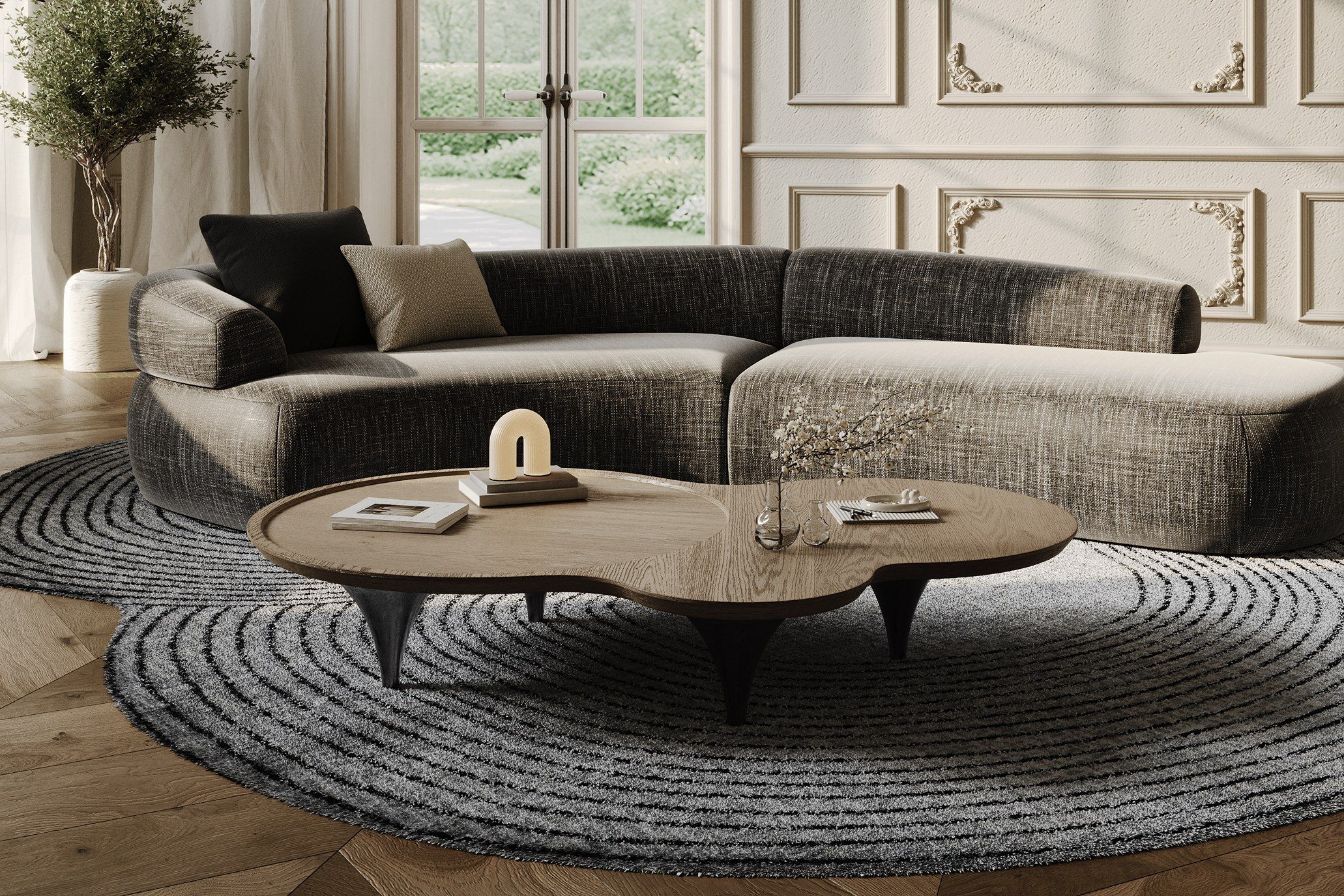 Belami Free-Form Dark Ash Coffee Table | SoBe Boca Raton