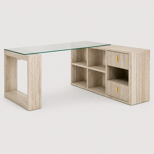 Pompeii Glass & Travertine Modern Reversible Desk