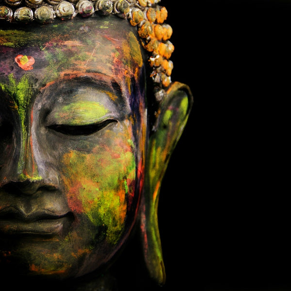 Colorful Buddha Modern Art in black shown in modern interior
