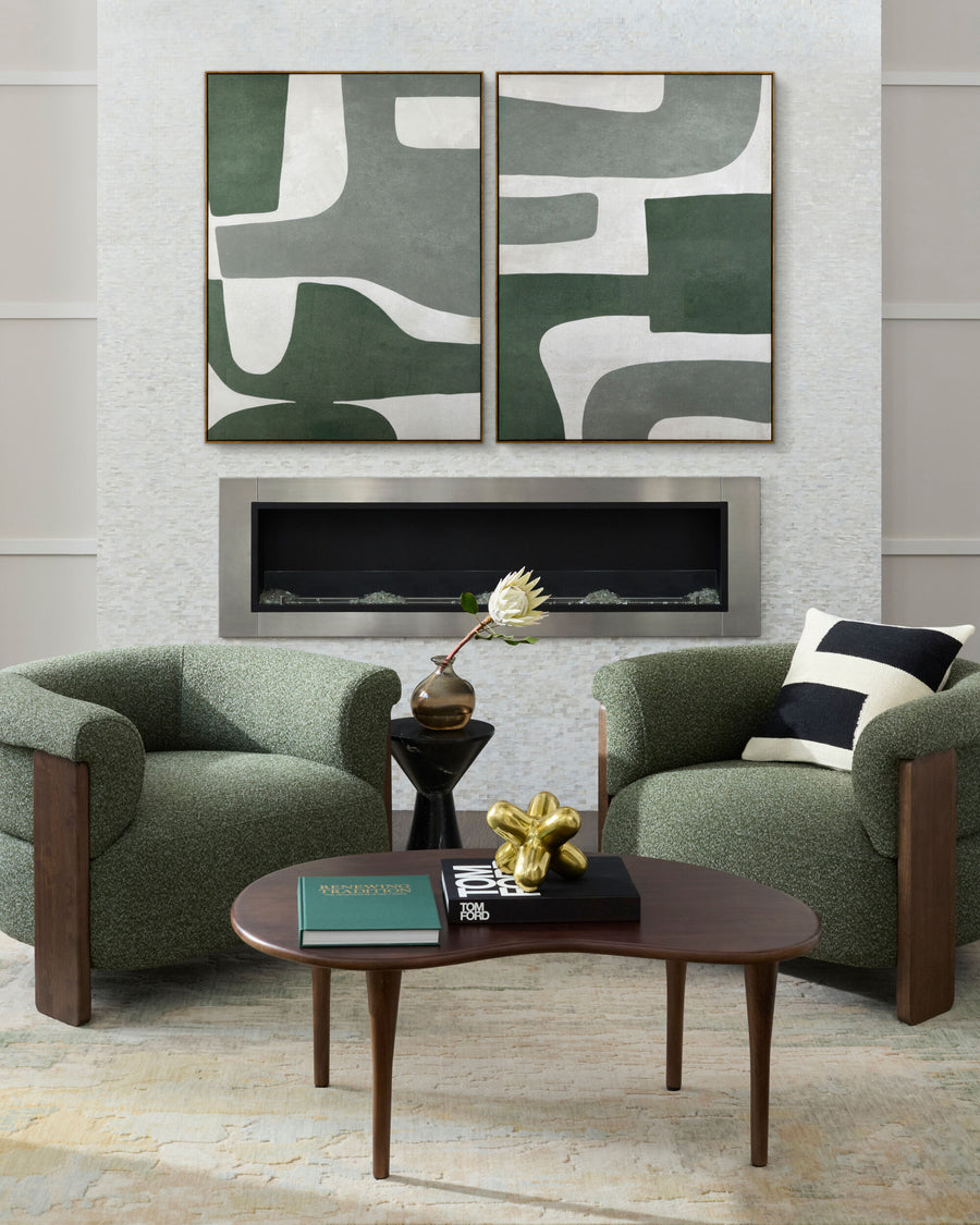 Mira brass abstract modern sculpture - gold cross and clover-shaped interlocking form, same shape as silver - front view