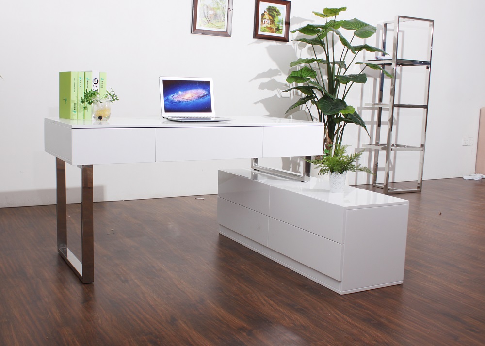 Aqua White Lacquer Modern Office Desk